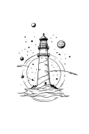 lighthouse sea planets orbiting  tattoo design idea