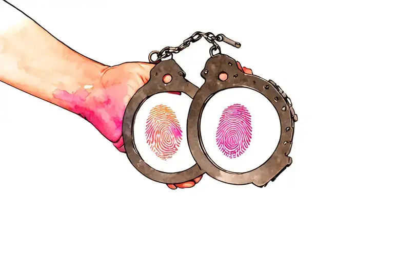 a hand cuffs with two fingerprints shaped tattoo design idea