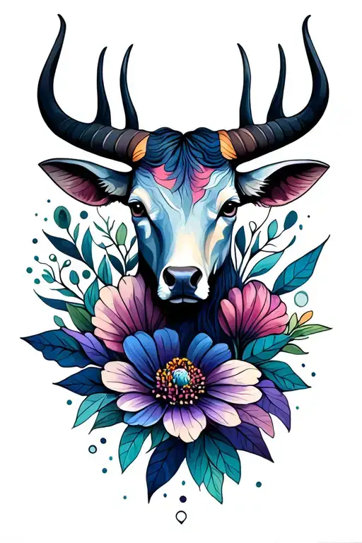 taurus zodiac sign and april birth flower water color tattoo design idea