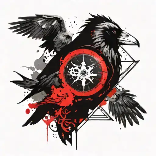Create a picture on Norse mythology with a compass triangles ravens tree of life symbol of protection tattoo design idea