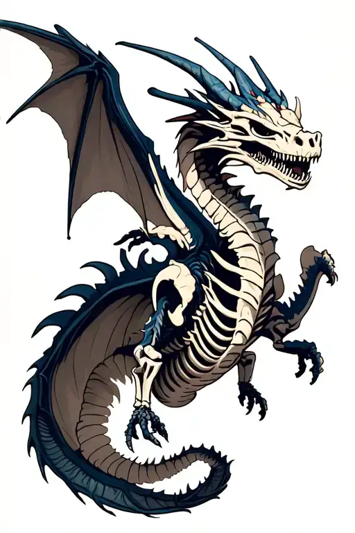 skeletal dragon flying tattoo design idea