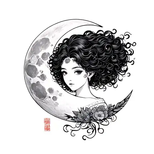 i want a moon but which will remind latino girl with a curly hair tattoo design idea