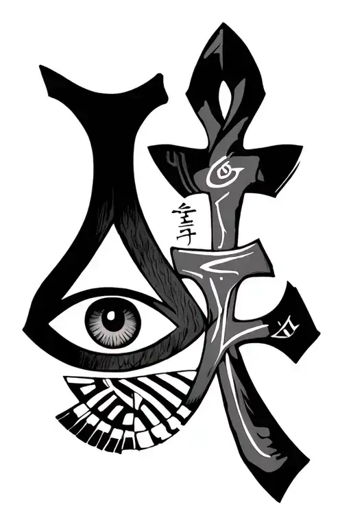 'love' gaara love kanji with egyptian eye and egyptian ankh tattoo design idea