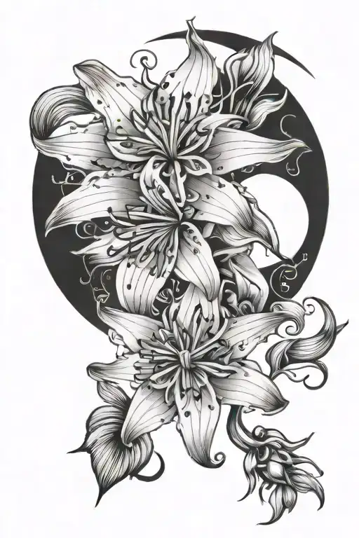 spiderlily  and moon tattoo design idea