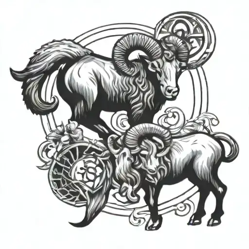 aries and capricorn zodiac sign tattoo design idea