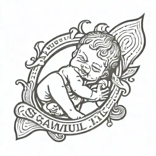 baby boy born on the 12th december 2024 at 11:37 with bible verse "1 samuel 1:27" tattoo design idea