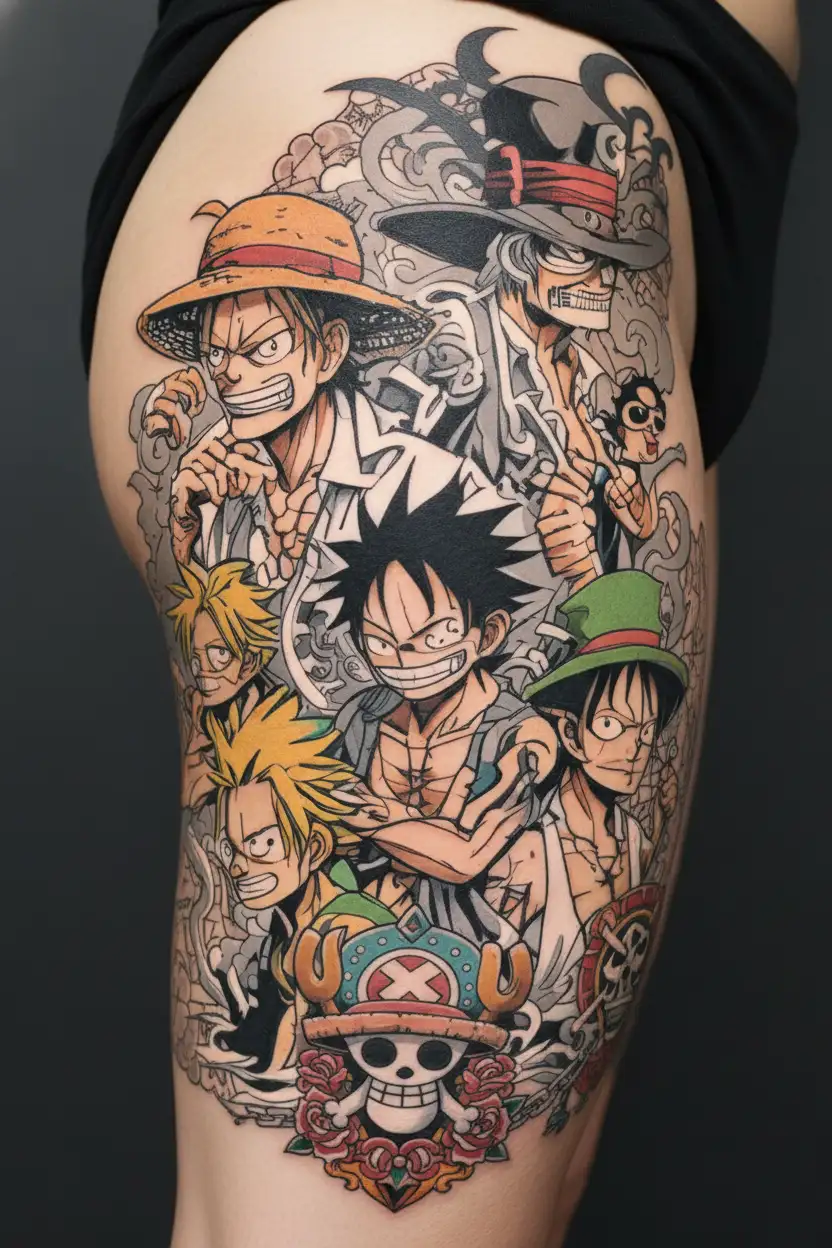 one piece luffy zoro sanji and ace tattoo design idea