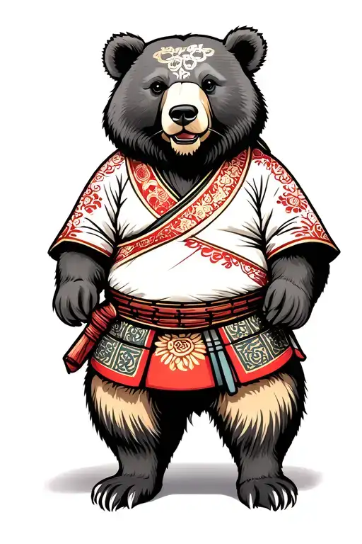 A bear dressed in Japanese Samurai Complete Body tattoo design idea