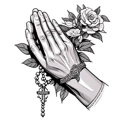 praying hands with rosary tattoo design idea