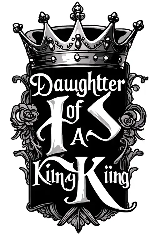 script "Daughter Of A King" with a kings crown placed on the K tattoo design tattoo design idea