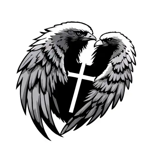 angel wings similar to hawk with cross tattoo design idea