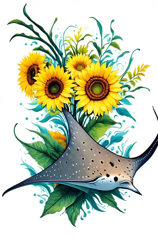 spotted eagle ray gracefully swimming filled with tribal sunflower tattoo design idea