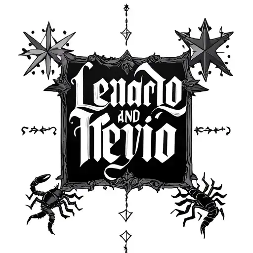 Name Leandro and Nevio in Calligraphy Scripture and in the background the star symbols of Jungfrau and Scorpion tattoo design idea