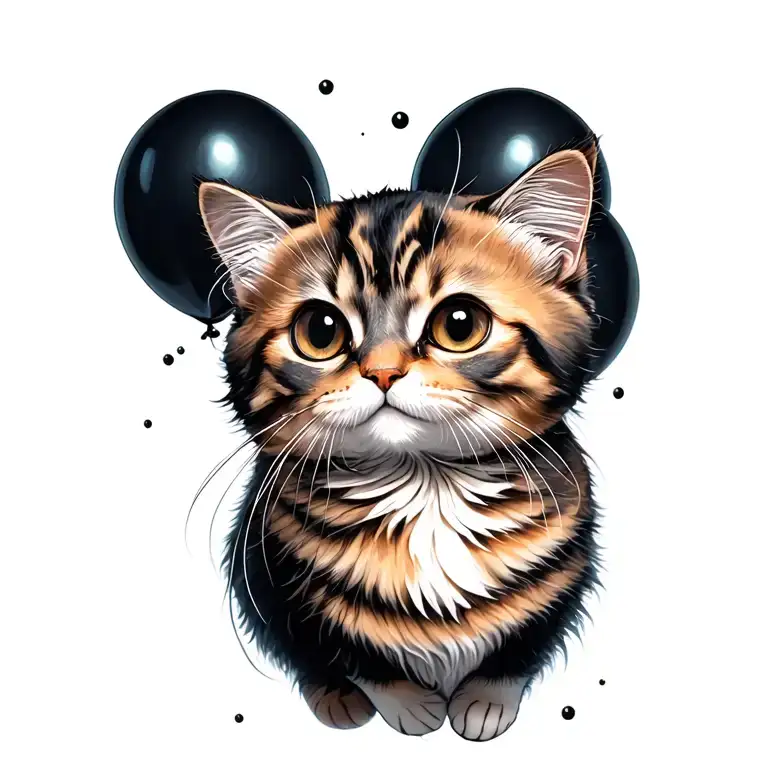 cat floating with black balloons floating tattoo design idea