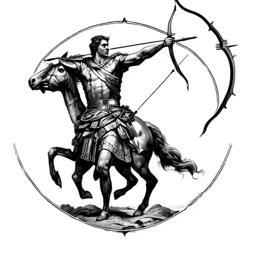  roman soldier centaur archer shooting two arrows vitruvian man tattoo design idea