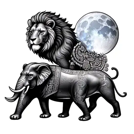 a sri lankan moonstone and then in the bottom is a lion and elephant with sri lankan traditional and cultural things  tattoo design idea