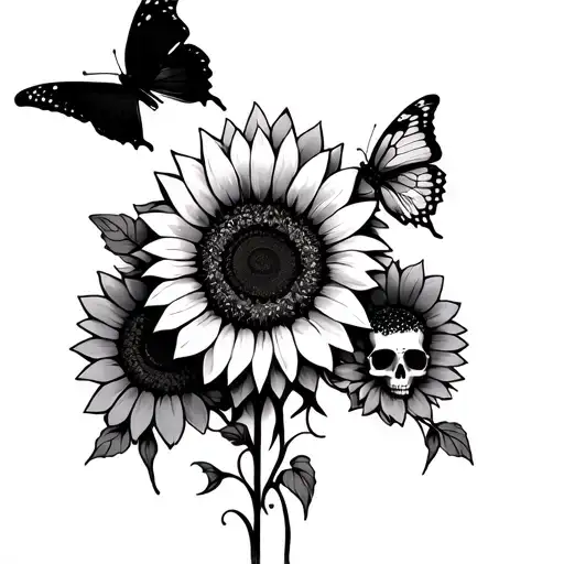 Skulls, Sunflower's, and Butterflies tattoo design idea