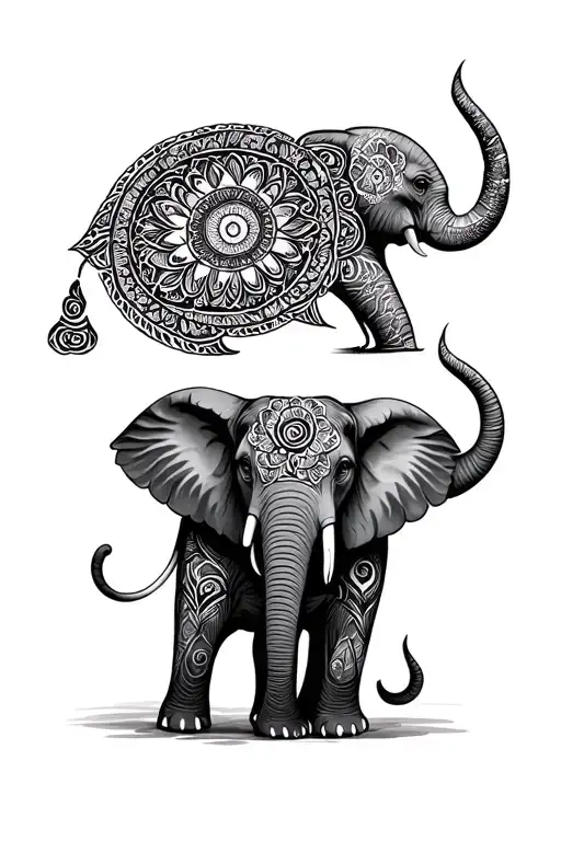 mandala design with elephant tattoo design idea