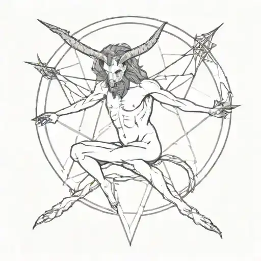 Baphomet sits on a pentagram tattoo design idea