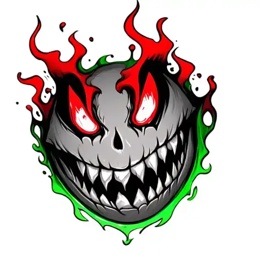 Evil Smiley Face with red and green plasma tattoo design idea