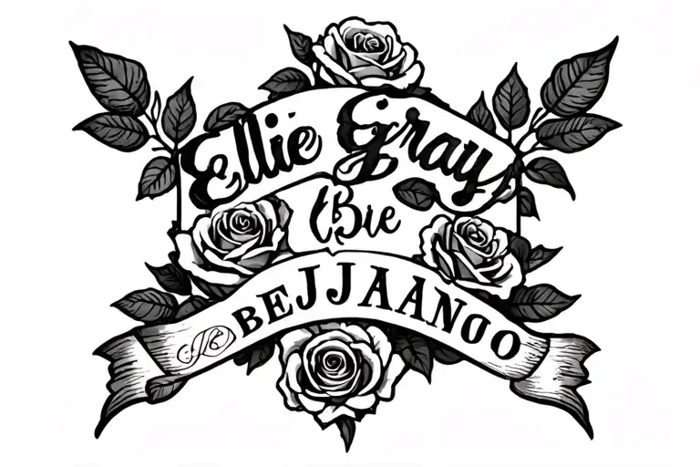 "Ellie gray Bejarano " roses blooming banner tattoo tattoo design idea