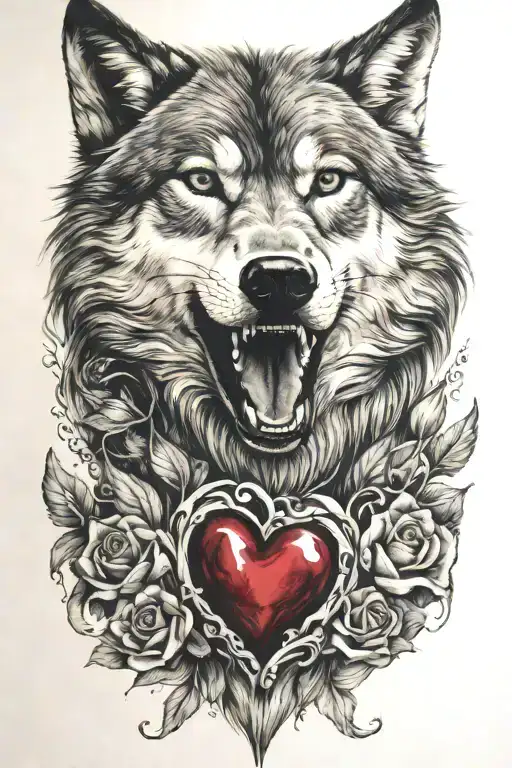woman wolf heart made tattoo design idea