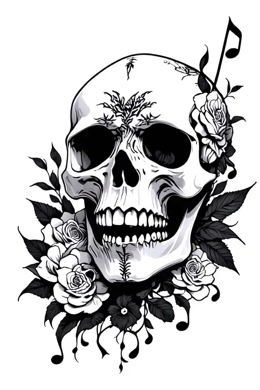Skull, Jin Jang, death, family, music tattoo design idea