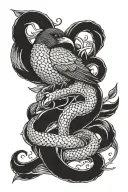 snake wrapping a crow tattoo design idea
