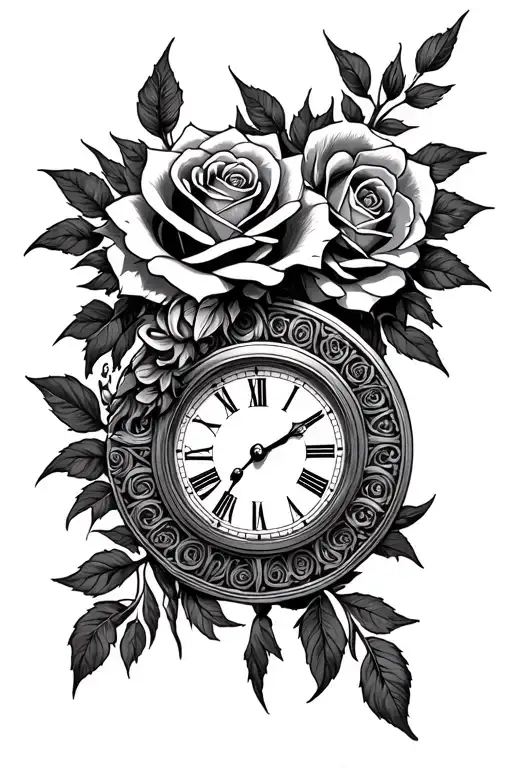 roses, clock, Egyptian god tattoo design idea