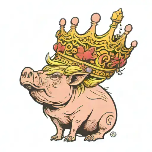 trump fellating a dead pig wearing a crown tattoo design idea