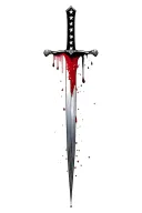 upward hilt blood dripping and tattered usa flag and sharp long blade tattoo design idea