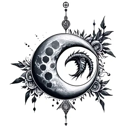 moon, chakra, zodiak capricorn zodiac sign tattoo design idea