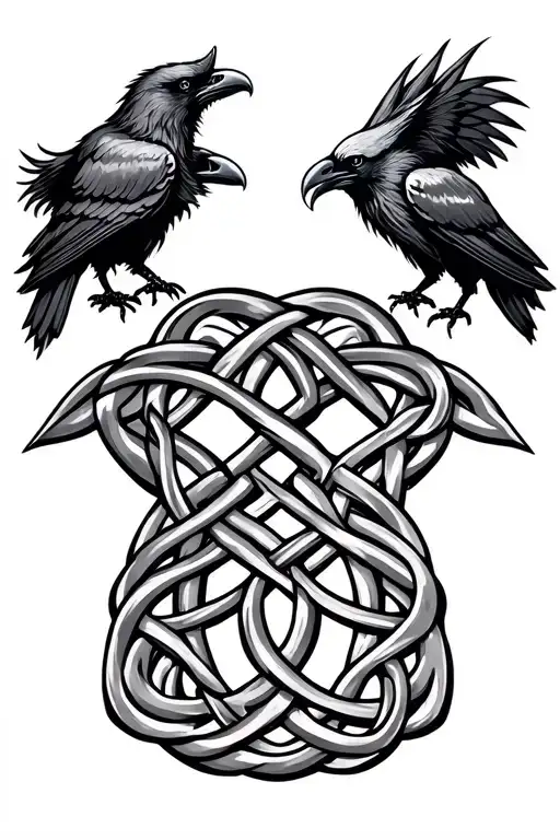 fenrir celtic knots with 2 ravens tattoo design idea