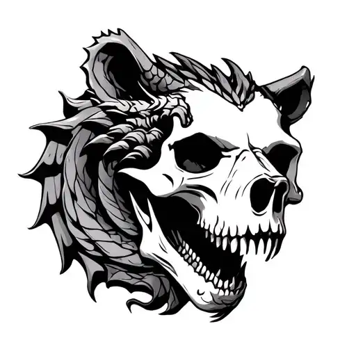 bear skull and dragon wrapped tattoo design idea
