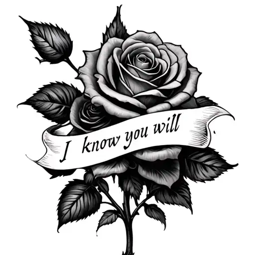 gothic roses, with "I know you will" written underneath tattoo design idea