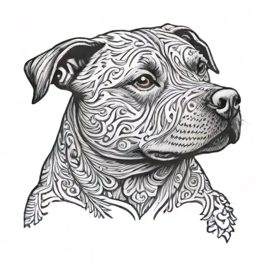 strength card staffy dog cuddle tattoo design idea