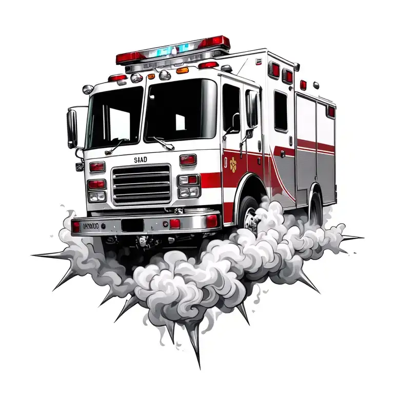 fire engine and ambulance car smoke spikes tattoo design idea