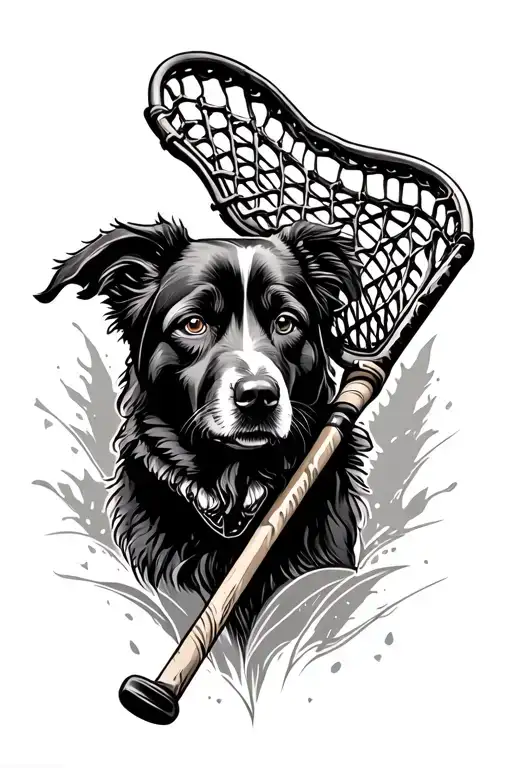 memorial piece mix with lacrosse stick and dog tattoo design idea