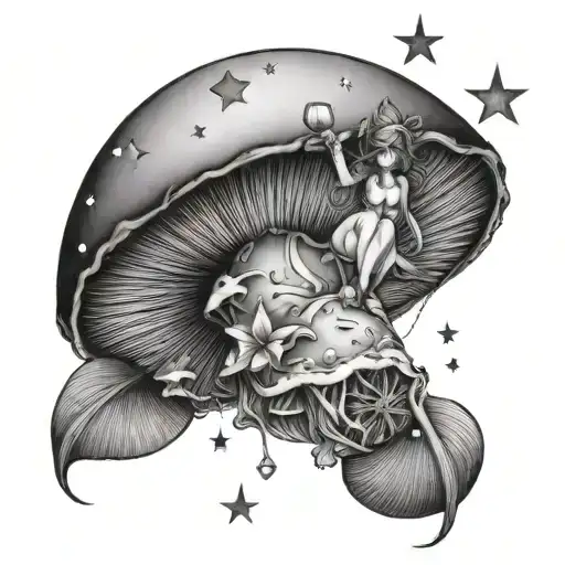 fairy core mushrooms fairy moon and stars   tattoo design idea