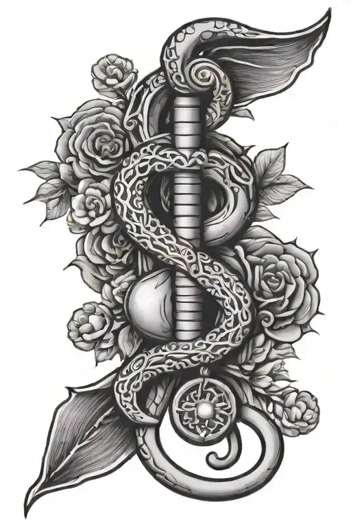 rod of Asclepius with anatomical heart tattoo design idea