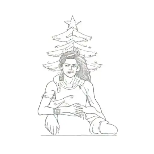 a man and a woman posing in front of a christmas tree tattoo design idea
