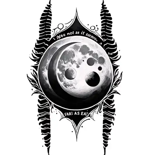 western spine tattoo with moon phases saying "We are not as far as it seems" tattoo design idea