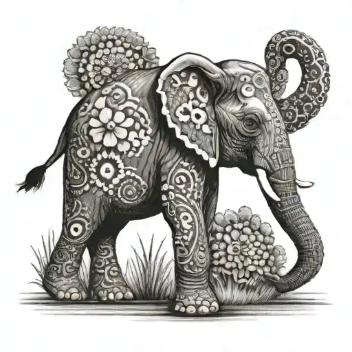 elephant with smiley face pattern tattoo design idea