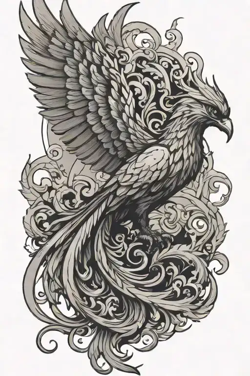 Phoenix with obvious Semicolon tail tattoo design idea