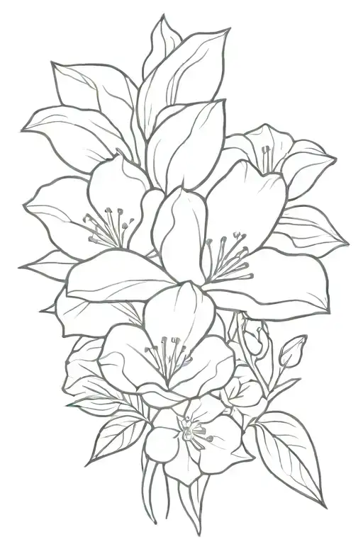 The Lou’s Name + date of birth august 24, 2024 + cosmos + marigold + narcissus + poppy + holly + gladiolus + breastfeedi tattoo design idea