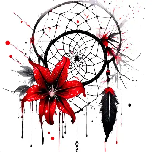 dream catcher with small spider lily tattoo design idea