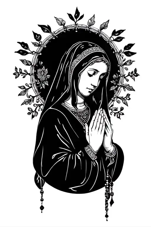 madonna in prayer beads tattoo design idea