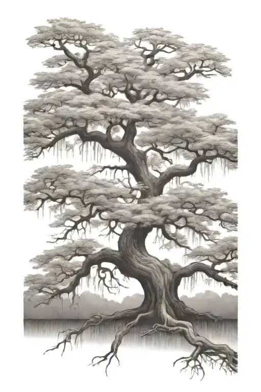 southern oak tree with Spanish moss tattoo design idea