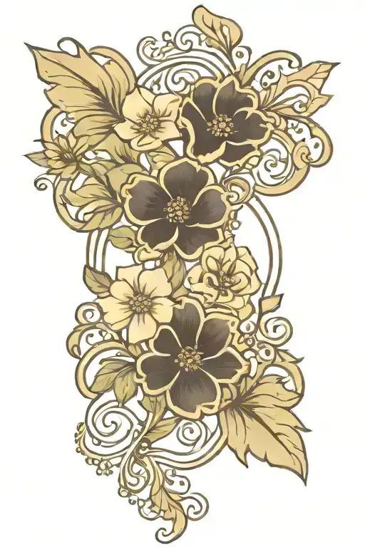 art nouveau floral, symmetrical tattoo design idea