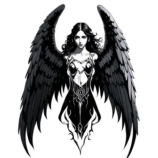Cyber sigilism angel tattoo design idea